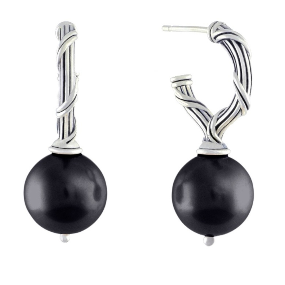 Peter Thomas Roth Designs Fine Jewelry Sterling Silver Bead Onyx Earrings NEW